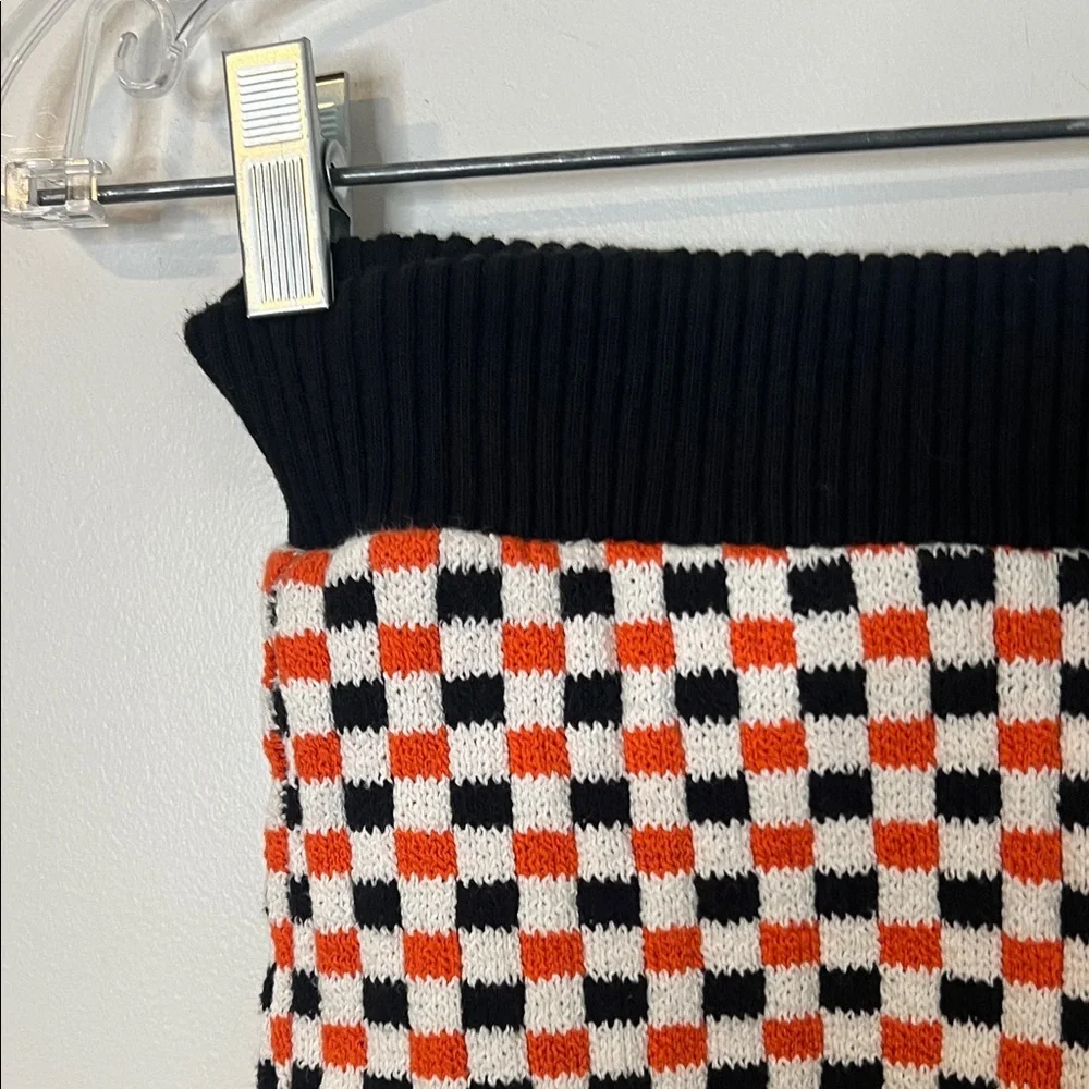 Zara High-Waist Checker Knit Shorts - Black/White/Orange - Picture 3 of 5
